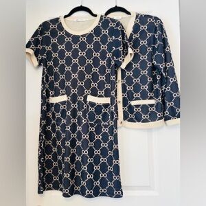 66+ Dress & Jacket Navy Cream Logo Button LS Sz L